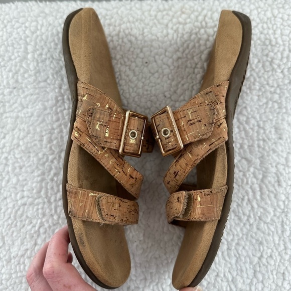 Vionic Skylar Brown Cork Print Adjustable Buckle Slide Slip On Sandals - Picture 4 of 7